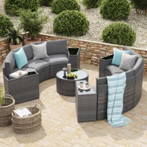 Wicker/Rattan 6-Person Outdoor Seating Group with Cushions (11-Piece Set)