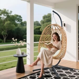 Rattan Swing Chair with Stand for Patio, Garden, or Balcony