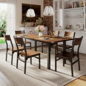7-Piece Dining Table Set – 63" Extendable Table with 6 Chairs (Seats 4–6)