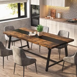 70.87" Rectangular Wood Dining Table with Metal Frame (Seats Up to 6)