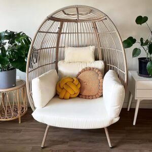 Oversized Wicker Egg Chair with 370 lb Weight Capacity