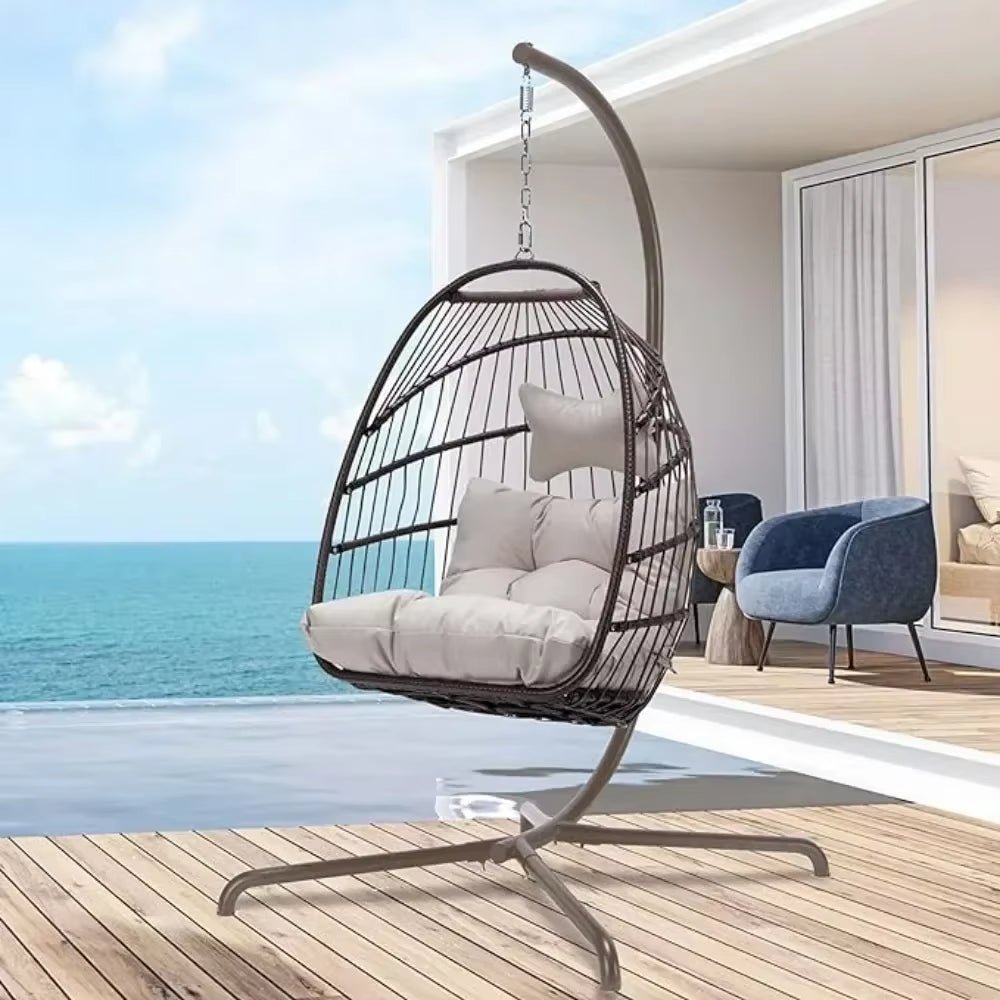 Patio Egg Chair with Stand and UV-Resistant Cushions