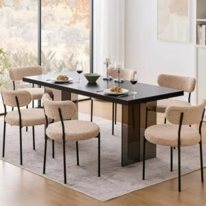 Dining Table Set with 6 Upholstered Chairs for Kitchen and Dining Room