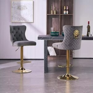 Velvet Swivel Bar Stools with Tufted Backrest – Set of 2